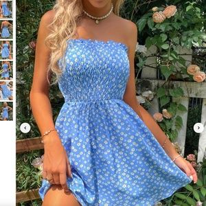 SHEIN - Ditsy Floral Shirred Frilled Backless Tube Dress